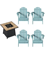 5-Piece Hdpe Adirondack Chairs Conversation Sets with 28-inch Outdoor Square Fire Pit Table