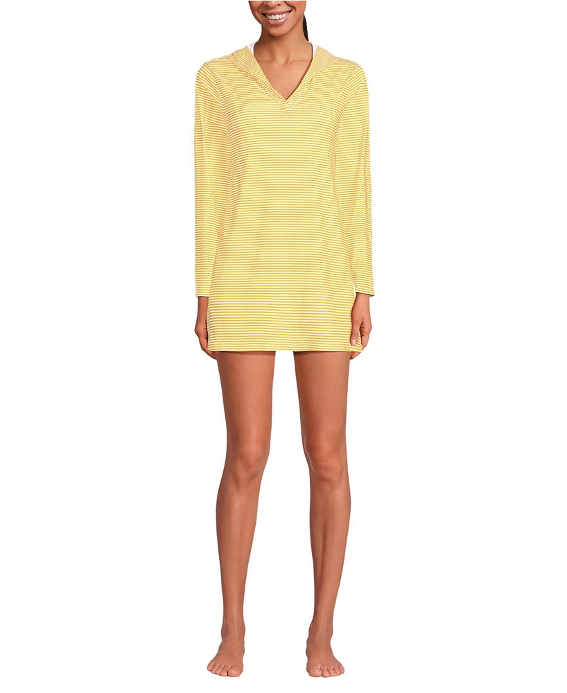 Lands' End Women's Hooded Mini Swim Upf 50 Cover-Up Dress