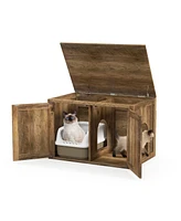 Flip Top Hidden Cat Washroom Furniture with Double Barn Doors and Removable Divider