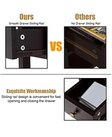 Gymax Set of 2 3-Tier Nightstand Bedside Side End Table w/Double Shelves Drawer