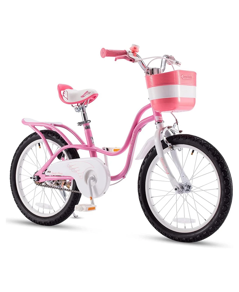 RoyalBaby Little Swan 18 Inch Carbon Steel Kids Bicycle with Dual Hand Brakes, Adjustable Seat, Basket, and Kickstand for Girls Ages 5 to 9, Pink