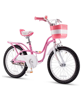 RoyalBaby Little Swan 18 Inch Carbon Steel Kids Bicycle with Dual Hand Brakes, Adjustable Seat, Basket, and Kickstand for Girls Ages 5 to 9, Pink