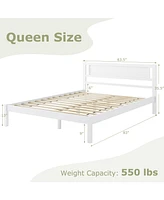 Queen Size Wood Bed Frame with Headboard and Wooden Slats Support-Queen