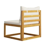 Sectional Middle Sofa & Cream White Cushion Solid Acacia Wood