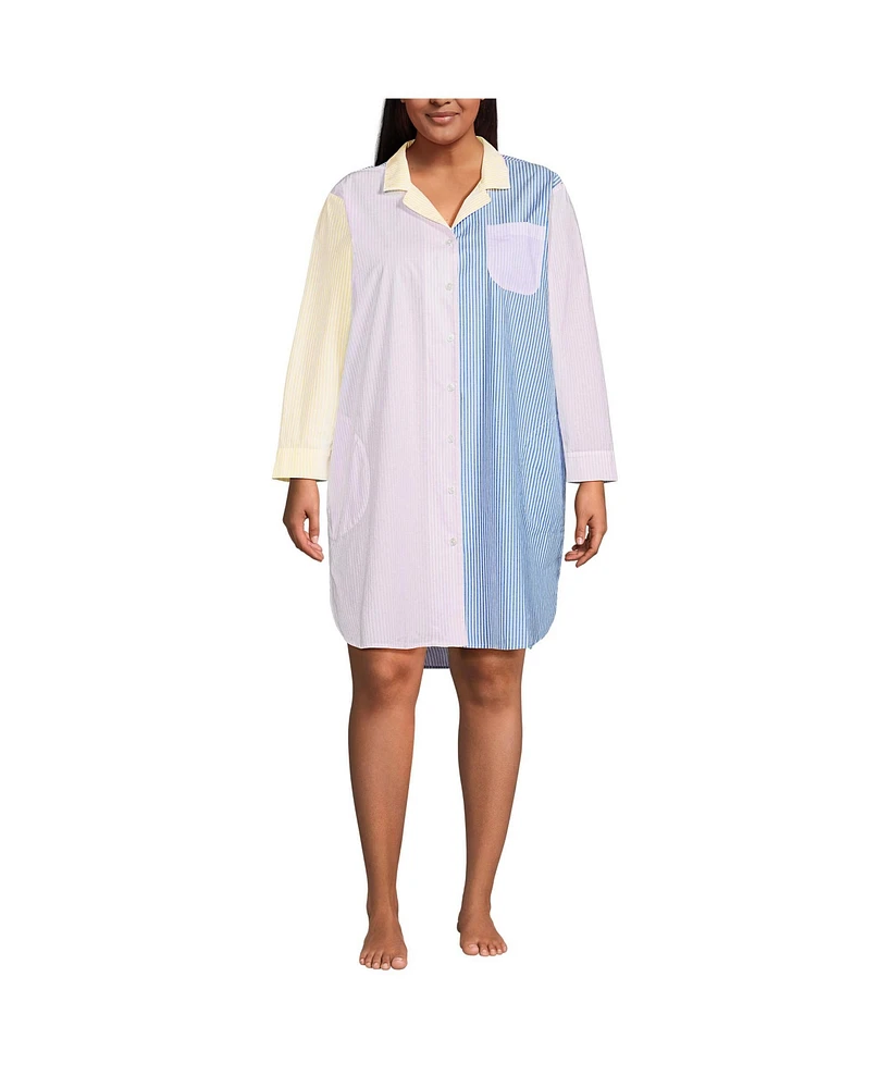 Lands' End Women's Petite Cotton Poplin Long Sleeve Sleepshirt Nightgown