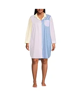 Lands' End Women's Petite Cotton Poplin Long Sleeve Sleepshirt Nightgown