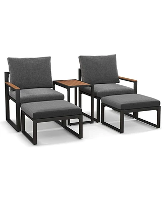 Gymax Set of 5 Furniture Set w/ Soft Cushions Space Saving Design Aluminum Frame