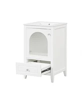 20" Bathroom Vanity with Sink, Bathroom Cabinet with Soft Closing Glass Door, A Drawer, White