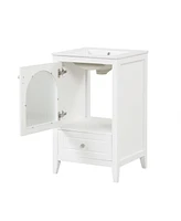 20" Bathroom Vanity with Sink, Bathroom Cabinet with Soft Closing Glass Door, A Drawer, White