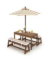 Kids Picnic Table and Bench Set with Cushions and Height Adjustable Umbrella