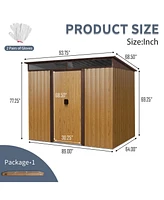 8ft x 6ft Outdoor Metal Storage with Lockable Sliding Doors and Transparent plate for Garden, Lawn (Coffee)