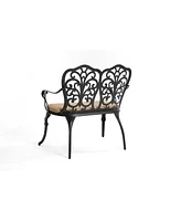 Cast aluminium bench with cushion