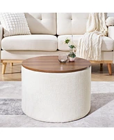 2-in-1 Chenille Ottoman with Stool and Storage