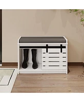 2-Tier Shoe Storage Bench with Barn Door, Adjustable Shelves