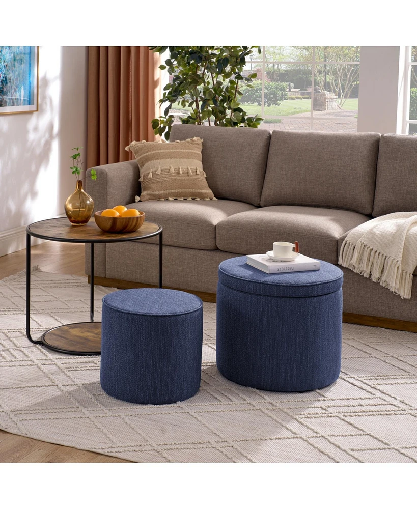 Multi-Functional Ottoman with Drum Stool and Storage in Dark Blue