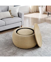 Woven Rattan Storage Ottoman with Dual Function (Table/Ottoman)