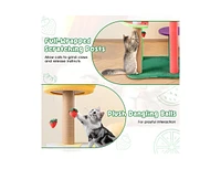 Multi-Level Cat Tree with Plush Padded Perch & Fruit-Shaped Platforms Fun & Cozy Play Tower for Cats