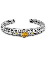 Devata Citrine & Bali Filigree Cuff Bracelet in Sterling Silver and 18K Gold Accents