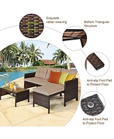 Gymax 3PC Rattan Furniture Set Outdoor Patio Couch Sofa Wicker Set