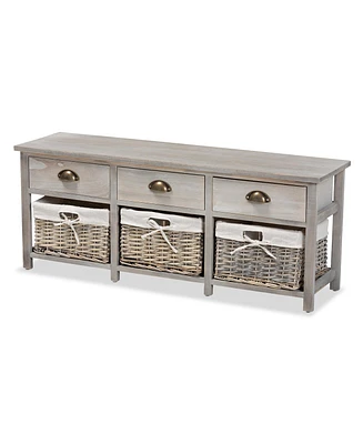 Baxton Studio Mabyn Modern and Contemporary Light Grey Finished Wood 3-Drawer Storage Bench with Baskets