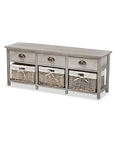 Baxton Studio Mabyn Modern and Contemporary Light Grey Finished Wood 3-Drawer Storage Bench with Baskets