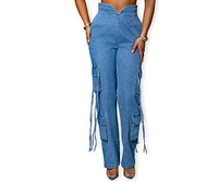Jluxlabel Women's Medium Wash Jacinda Denim Utility Pants