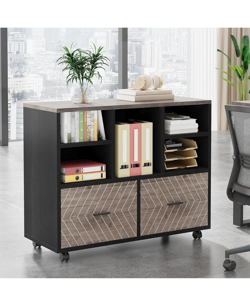 Tribesigns 2-Drawer Wood File Cabinet, Mobile Lateral Filing Cabinet for Hanging Letter Size Files, Printer Stand with Open Storage Shelves for Home O