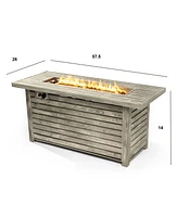 54inch Outdoor Fire Table Steel Fire Pit Table with Wood Grain Surface