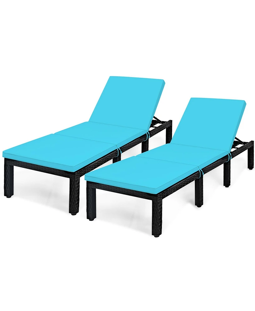 2PCS Patio Rattan Lounge Chair Height Adjustable