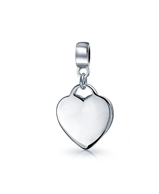 Bling Jewelry Heart Shape Dangle Tag Bead Charm Sterling Silver for European Bracelet