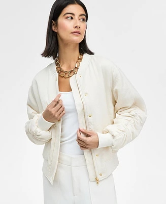 I.n.c. International Concepts Women's Satin Ruched-Sleeve Bomber Jacket, Exclusively at Macy's