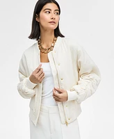 I.n.c. International Concepts Women's Satin Ruched-Sleeve Bomber Jacket, Exclusively at Macy's