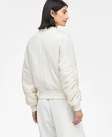 I.n.c. International Concepts Women's Satin Ruched-Sleeve Bomber Jacket, Exclusively at Macy's
