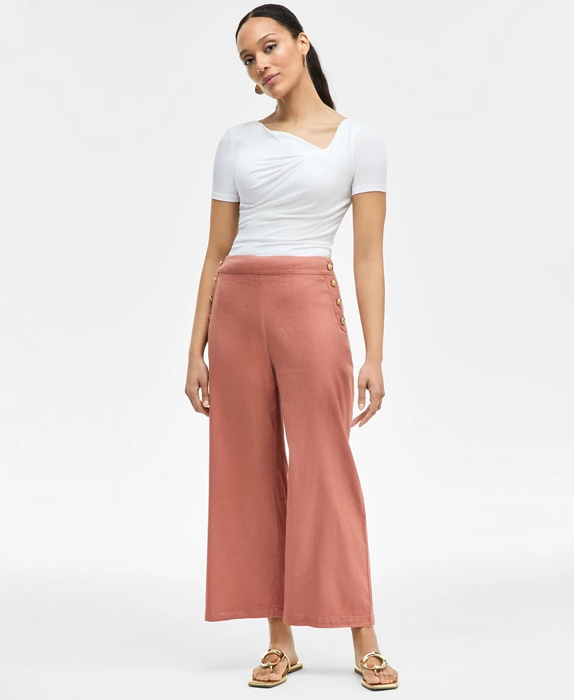 I.n.c. International Concepts Women's Button-Trim Wide-Leg Pants, Created for Macy's