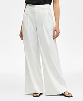 I.n.c. International Concepts Women's Pinstriped Cuffed Wide-Leg Pants, Exclusively at Macy's