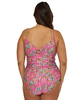 Becca Etc Plus Polynesia Printed Ring Tankini Top