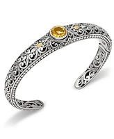 Devata Citrine & Bali Filigree Cuff Bracelet in Sterling Silver and 18K Gold Accents