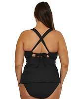Becca Etc Plus Modern Edge Rib Multi-Way Tankini Top