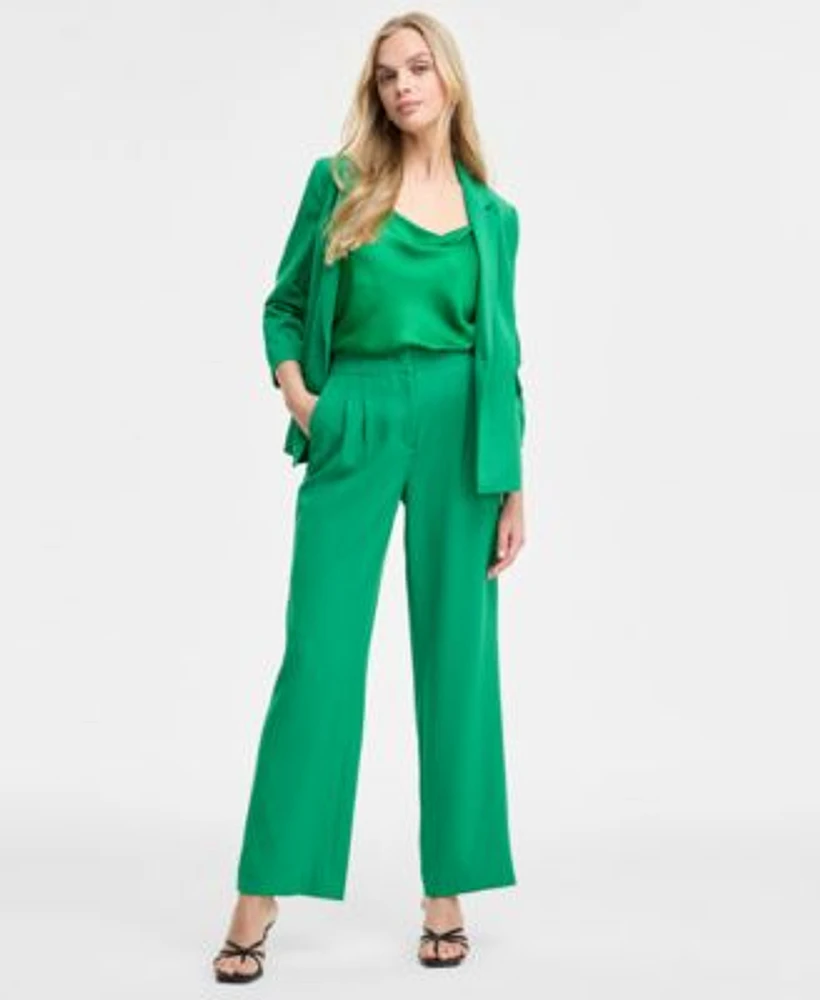 Bar Iii Womens Ruched Sleeve Blazer Satin Cowlneck Top Wide Leg Pants Exclusively At Macys