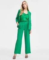 Bar Iii Womens Ruched Sleeve Blazer Satin Cowlneck Top Wide Leg Pants Exclusively At Macys