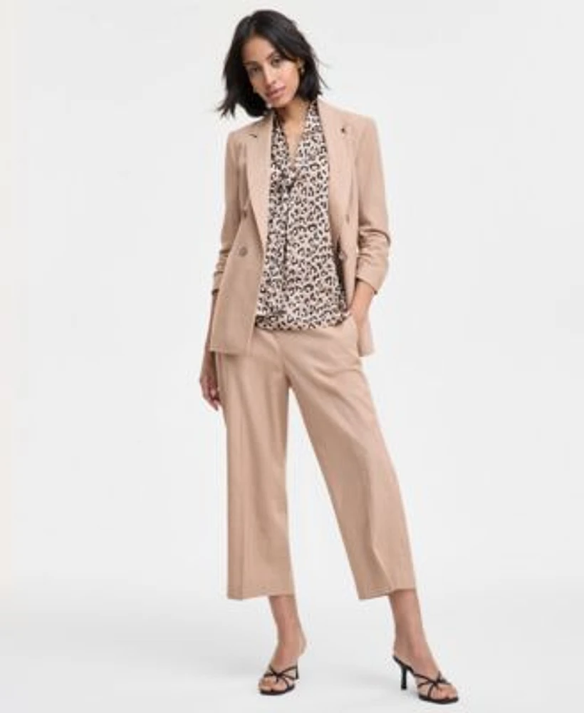 Bar Iii Womens Ruched Sleeve Linen Blazer Bow Blouse Cropped Pants Exclusively At Macys