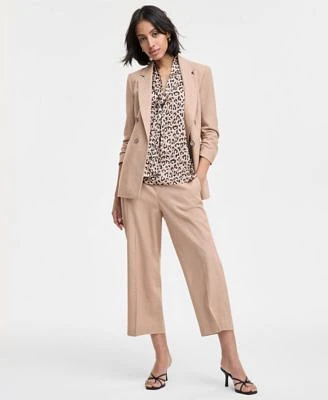 Bar Iii Womens Ruched Sleeve Linen Blazer Bow Blouse Cropped Pants Exclusively At Macys