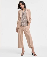 Bar Iii Womens Ruched Sleeve Linen Blazer Bow Blouse Cropped Pants Exclusively At Macys