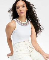 I.n.c. International Concepts Women's Embellished Necklace Tank Top, Exclusively at Macy's