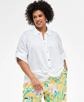 I.n.c. International Concepts Plus Linen-Blend Twist-Hem Shirt, Exclusively at Macy's