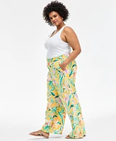 I.n.c. International Concepts Plus Printed Pull-On Wide-Leg Pants, Exclusively at Macy's