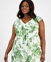Taylor Plus Printed Chiffon Ruffle-Sleeve Maxi Dress