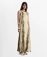 Mango Women's Long Satin Textured Dress