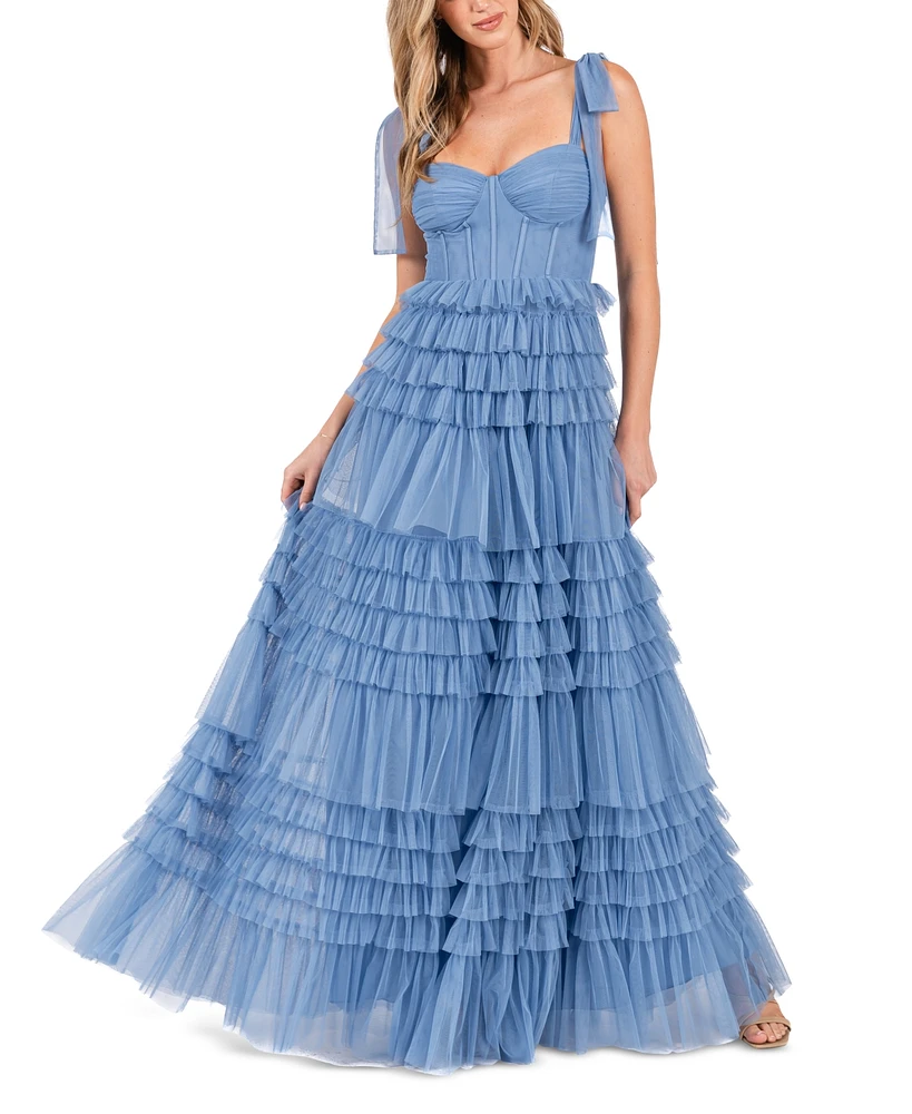 B Darlin Juniors' Corset Ruffled Gown