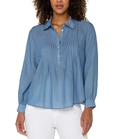 Liverpool Los Angeles Petite Long-Sleeve Popover Woven Blouse